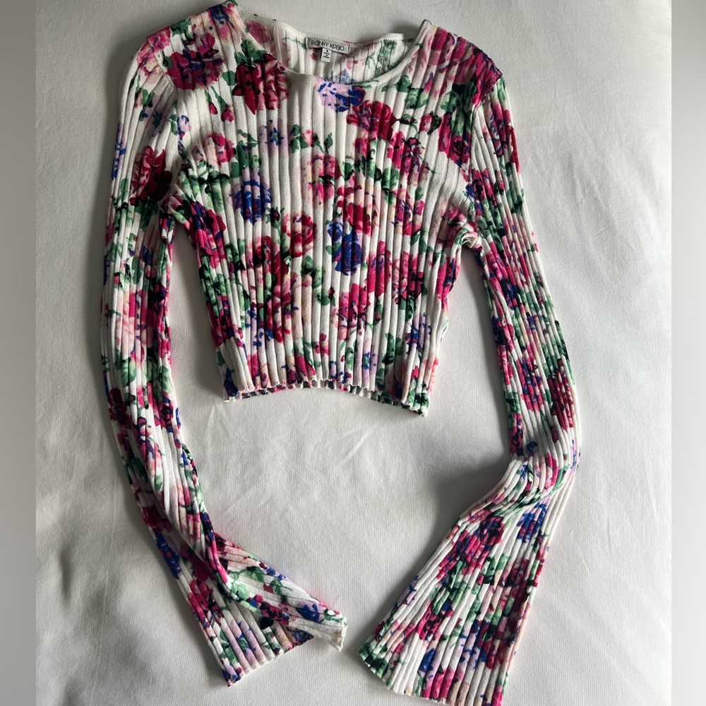 Ronny Kobo Cropped Floral Top